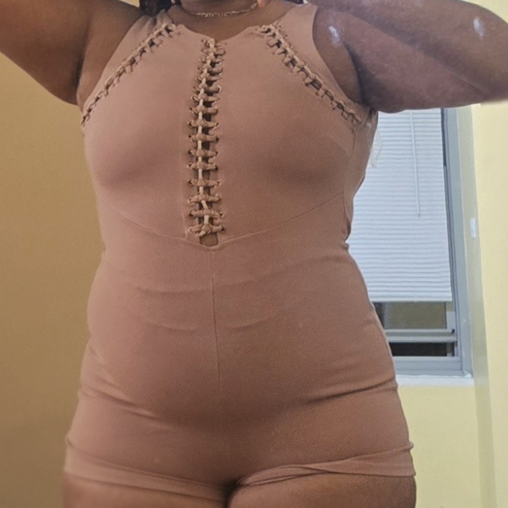 Brown Lace-Up Bodysuit